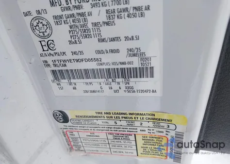 2013 Ford F-150 Fx4 from USA, damaged, VIN 1FTFW1ET9DFD05582